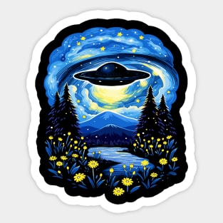 Starry Night UFO Alien Gifts Men Women Kids Funny Alien Sticker